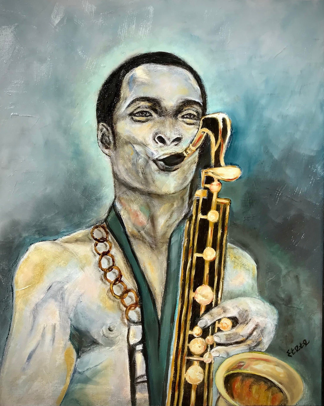 Fela Kuti with sax-Oil on canvas-16